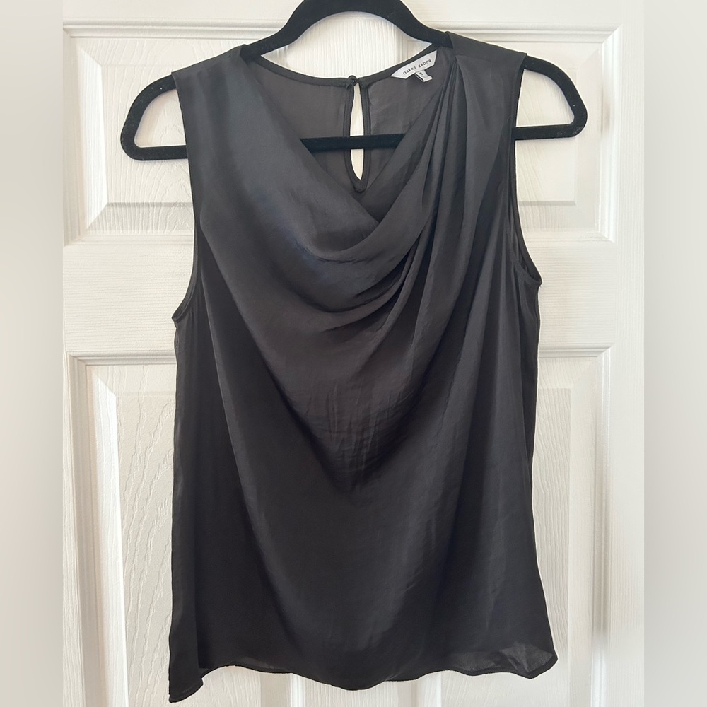 Black Satin Cowl-Neck Top